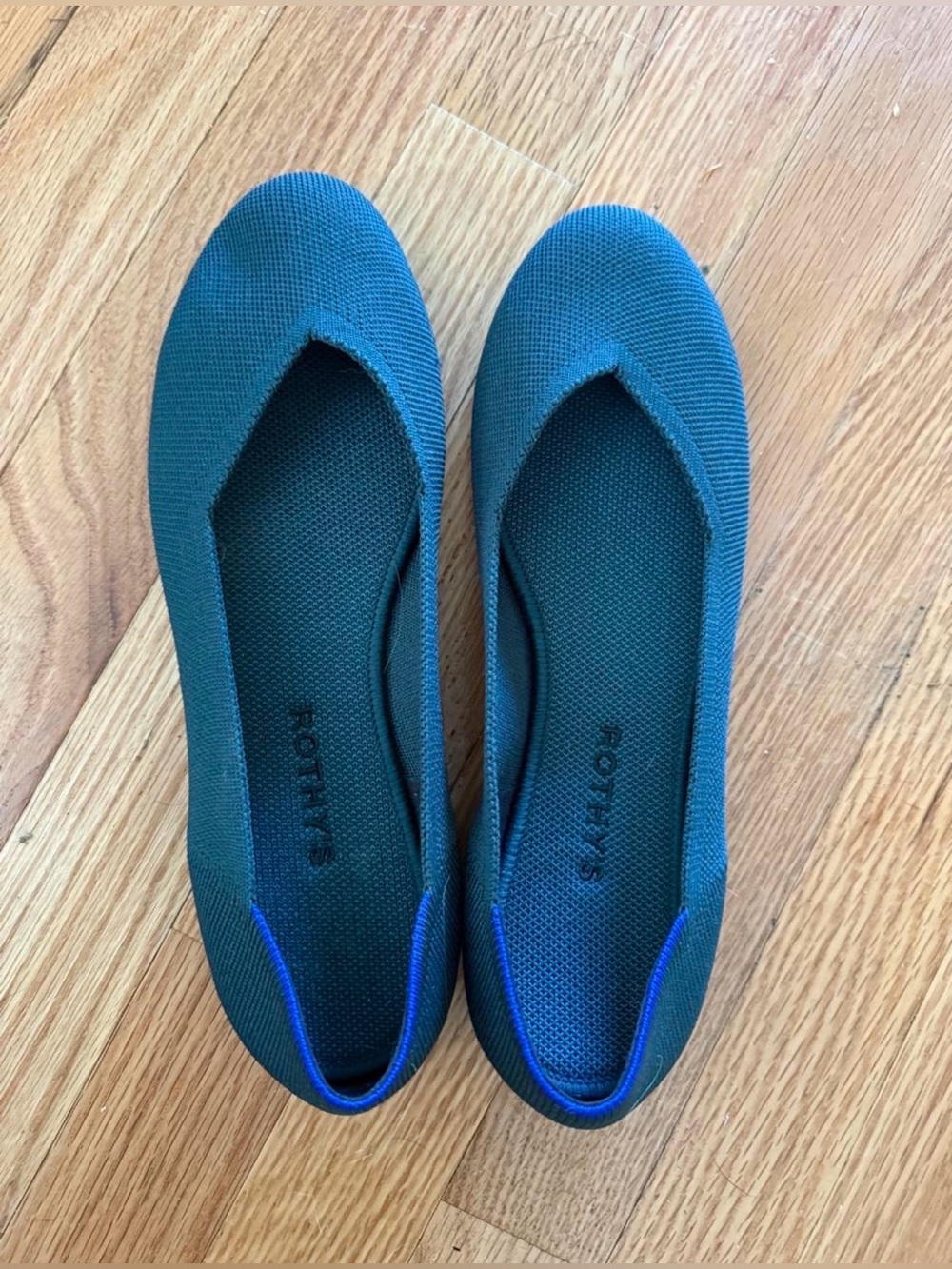 Rothy's Teal Knit Ballet Flats with Blue Trim